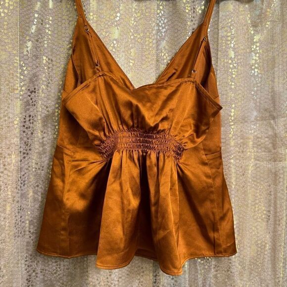 Abercrombie & Fitch Copper Orange Satin Tie Front Cami Tank Small NWT - Picture 2 of 8